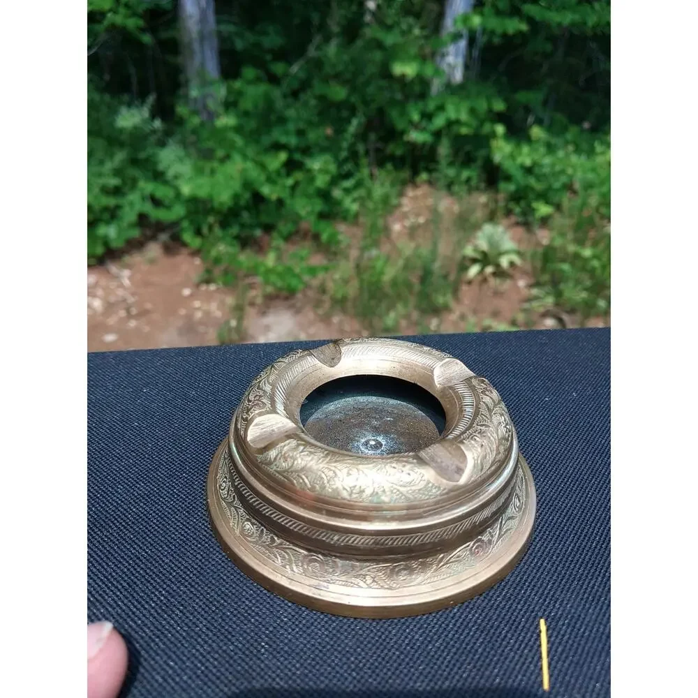 Etched Vintage Brass Ashtray.